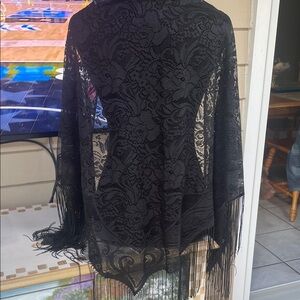 Black Lace Fringe Shawl